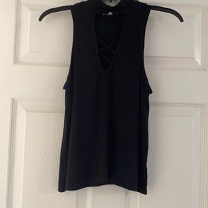 Cute black shirt with open chest and high neck